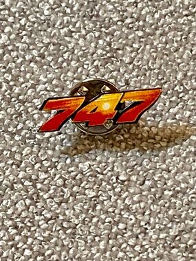 VTG Boeing 747 Logo Lapel Pin-Back Employee Pin Red Orange Enamel Silver Metal